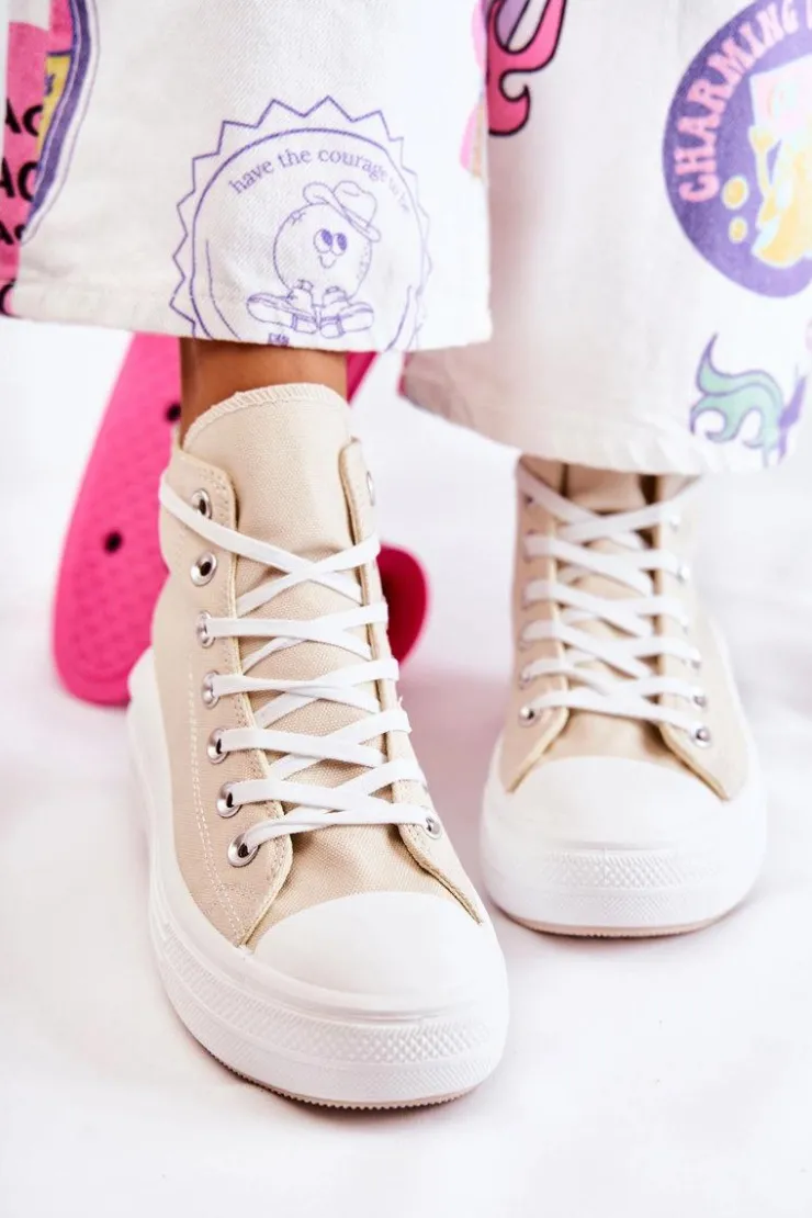 Damskie Boto Damskie Wysokie Trampki Wiązane Beżowe Carlyn