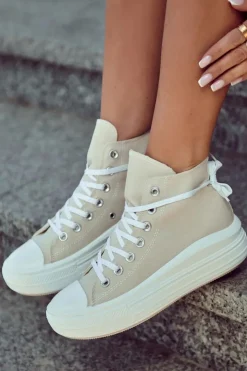 Damskie Boto Damskie Wysokie Trampki Wiązane Beżowe Carlyn