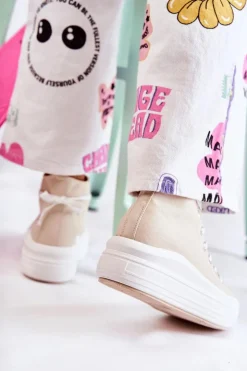 Damskie Boto Damskie Wysokie Trampki Wiązane Beżowe Carlyn