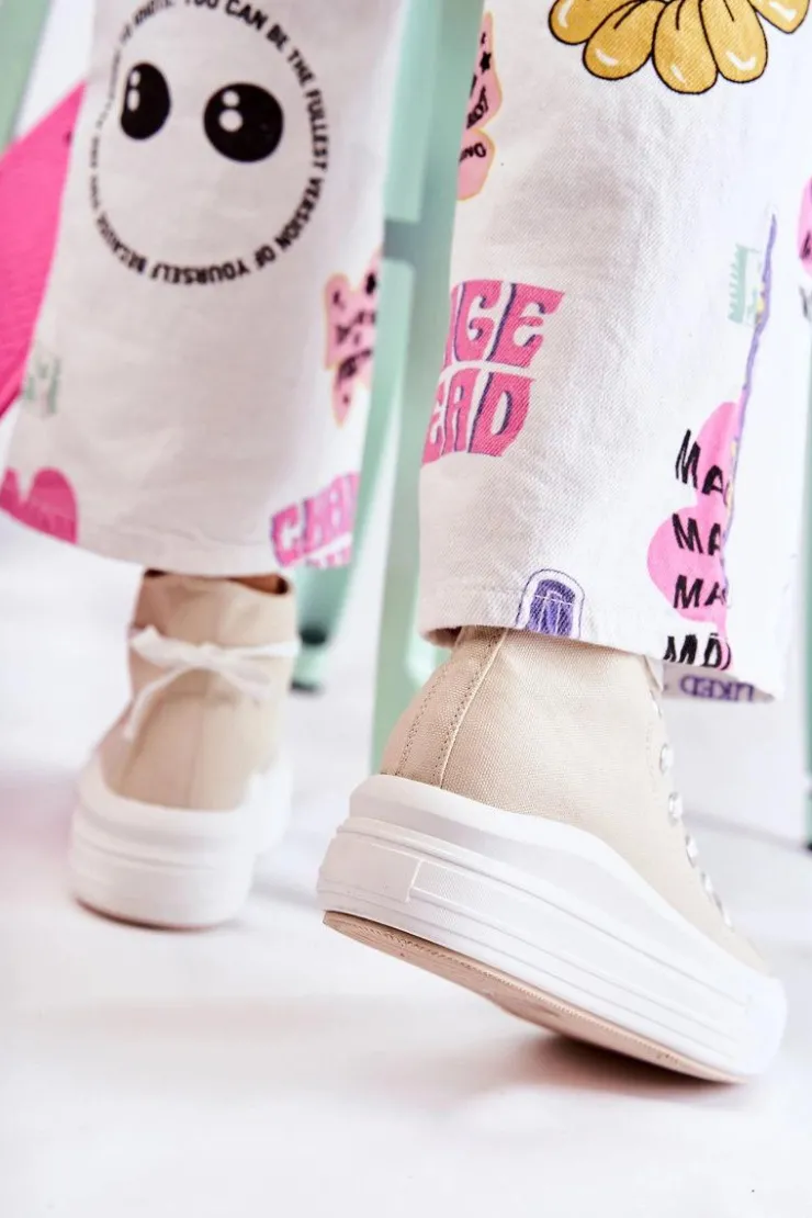 Damskie Boto Damskie Wysokie Trampki Wiązane Beżowe Carlyn