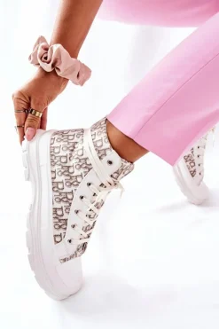 Online Boto Damskie Wysokie Trampki Z Nadrukiem Białe Only You