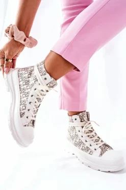 Online Boto Damskie Wysokie Trampki Z Nadrukiem Białe Only You