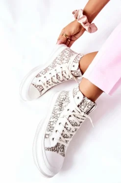 Online Boto Damskie Wysokie Trampki Z Nadrukiem Białe Only You