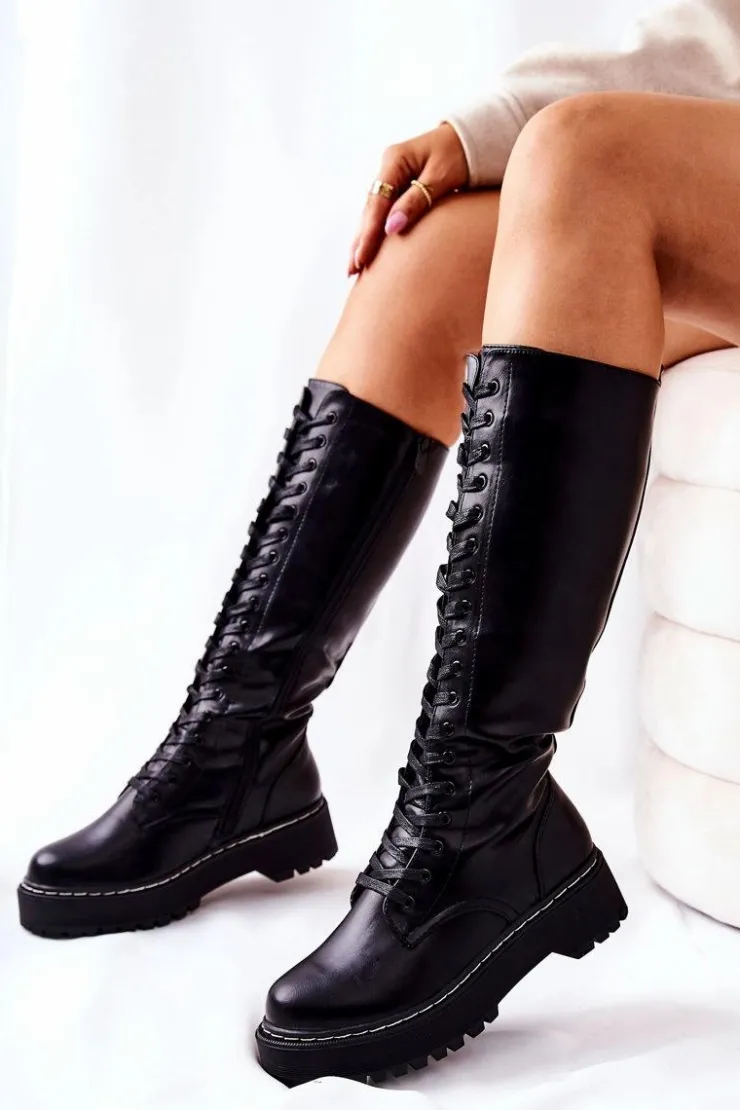 Damskie Evento Damskie Wysokie Wiązane Kozaki Czarne Khloe