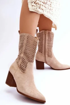 Damskie Boto Damskie Wysokie Zamszowe Botki Kowbojki Beżowe Turner