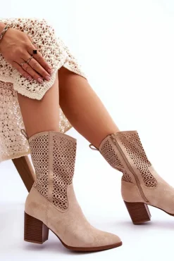 Damskie Boto Damskie Wysokie Zamszowe Botki Kowbojki Beżowe Turner