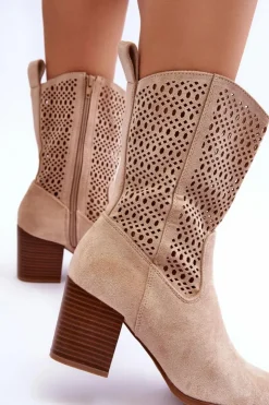 Damskie Boto Damskie Wysokie Zamszowe Botki Kowbojki Beżowe Turner