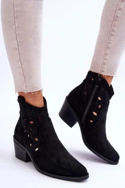 Damskie Damskie buty S.Barski Damskie Zamszowe Ażurowe Botki Kowbojki Czarne S.Barski HY42-086
