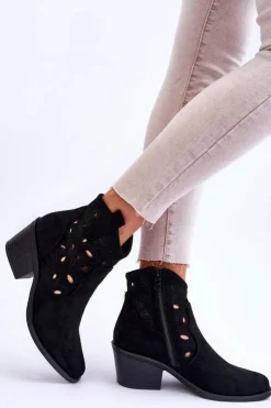 Damskie Damskie buty S.Barski Damskie Zamszowe Ażurowe Botki Kowbojki Czarne S.Barski HY42-086