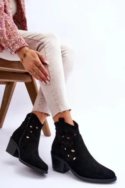Damskie Damskie buty S.Barski Damskie Zamszowe Ażurowe Botki Kowbojki Czarne S.Barski HY42-086