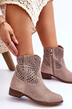 Boto Botki Wiosenne|Botki Ażurowe*Damskie Zamszowe Ażurowe Botki Lewski Shoes 3301 Cappuccino