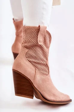 Hot Boto Damskie Zamszowe Ażurowe Botki Kowbojki Różowe Eleonore