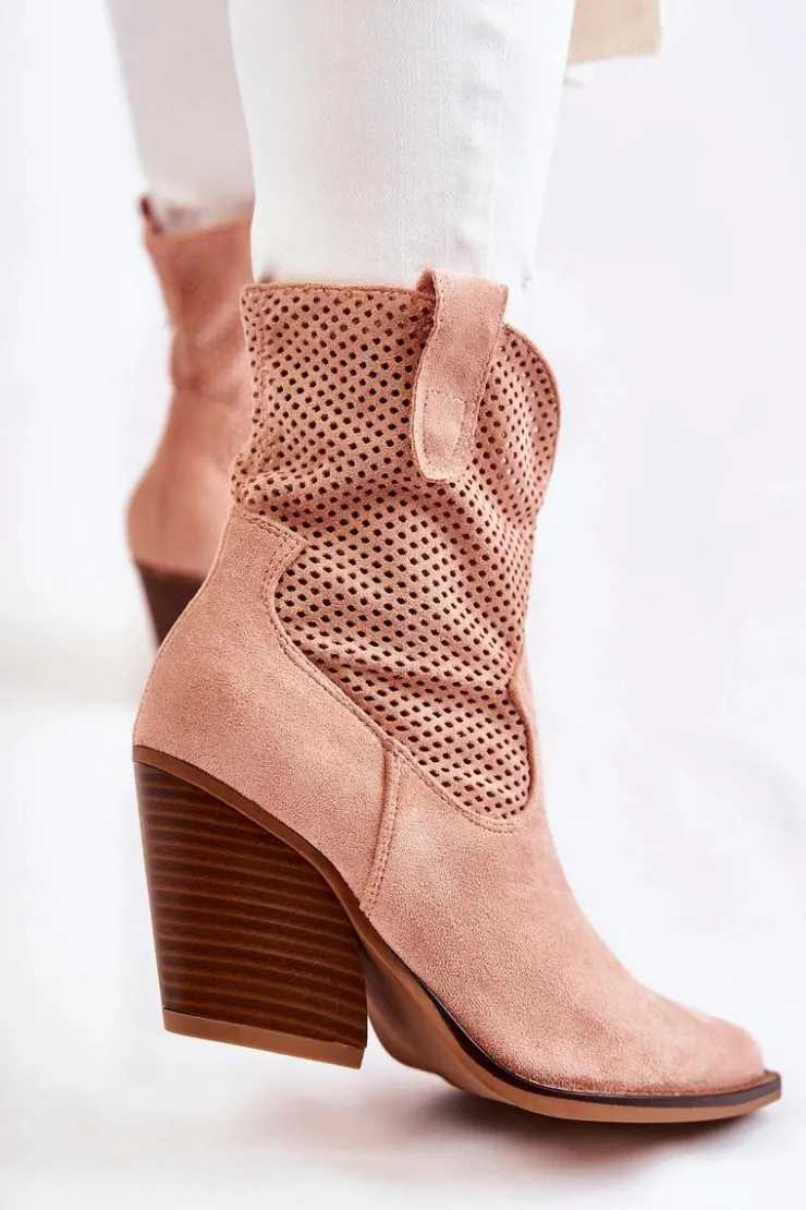 Hot Boto Damskie Zamszowe Ażurowe Botki Kowbojki Różowe Eleonore