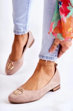 Boto Baleriny Skórzane|Baleriny Klasyczne*Damskie Zamszowe Baleriny Z Ozdobą Nicole 2746 Beżowe