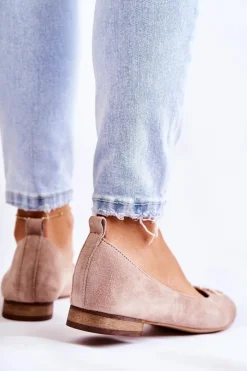 Boto Baleriny Skórzane|Baleriny Klasyczne*Damskie Zamszowe Baleriny Z Ozdobą Nicole 2746 Beżowe