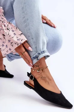 Boto Baleriny Klasyczne*Damskie Zamszowe Baleriny Czarne Kenra