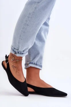 Boto Baleriny Klasyczne*Damskie Zamszowe Baleriny Czarne Kenra