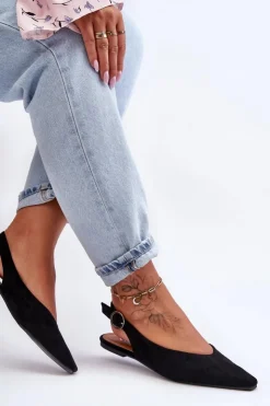 Boto Baleriny Klasyczne*Damskie Zamszowe Baleriny Czarne Kenra