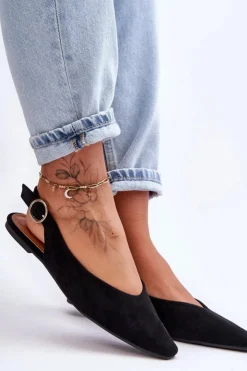 Boto Baleriny Klasyczne*Damskie Zamszowe Baleriny Czarne Kenra