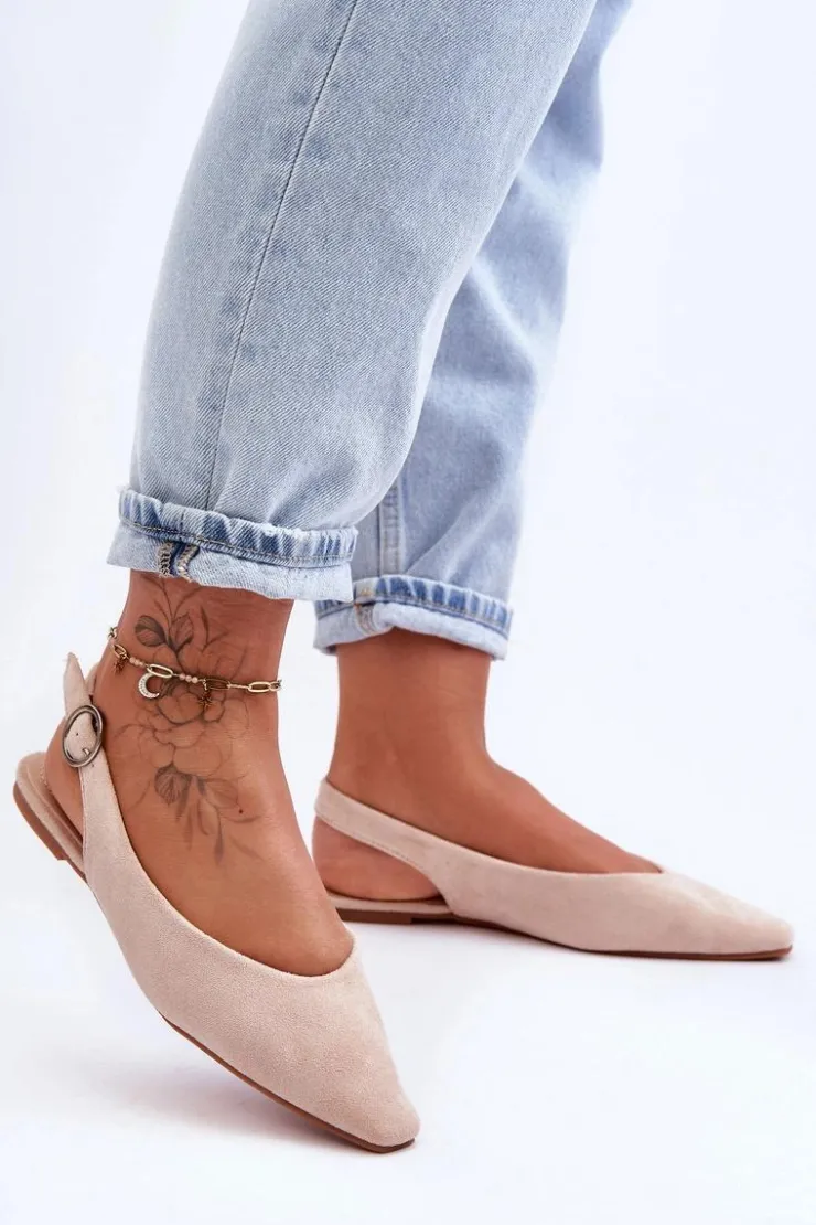 Damskie Boto Damskie Zamszowe Baleriny Beżowe Kenra