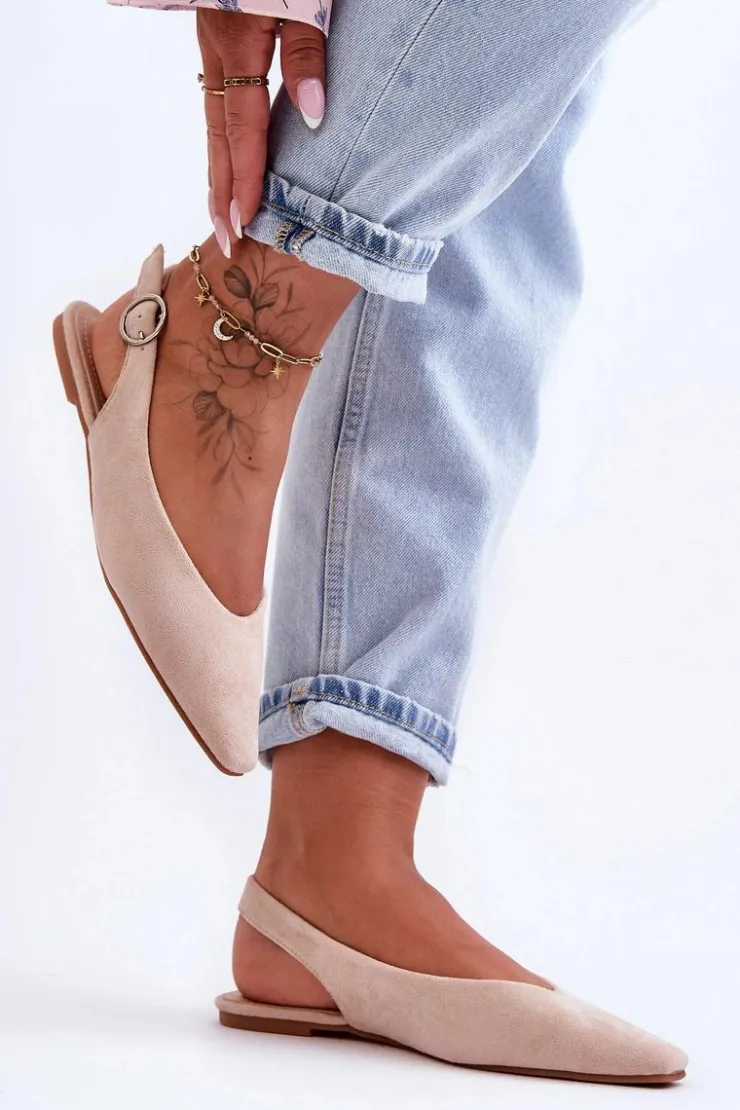 Damskie Boto Damskie Zamszowe Baleriny Beżowe Kenra