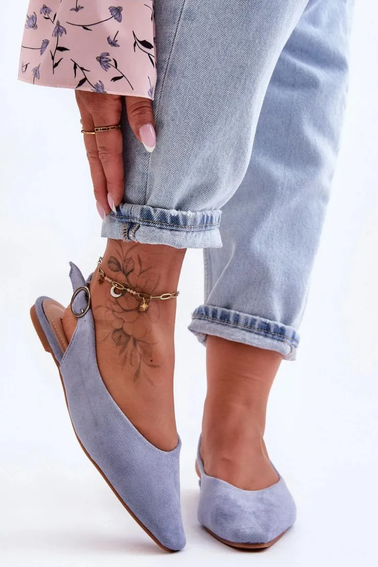 Outlet Boto Damskie Zamszowe Baleriny Niebieskie Kenra