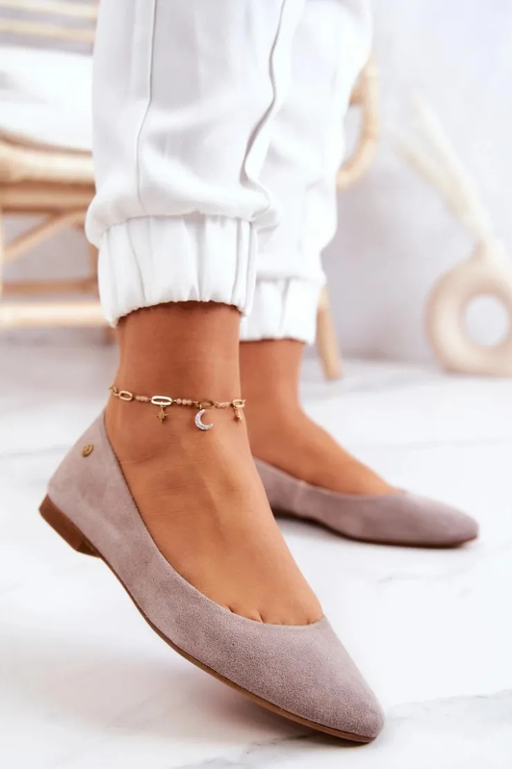 Maciejka Baleriny Skórzane|Baleriny Klasyczne*Damskie Zamszowe Baleriny 04100-42 Beżowe