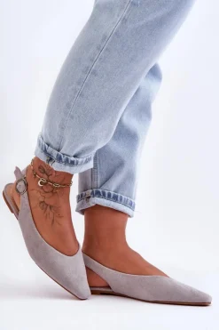 Boto Baleriny Klasyczne*Damskie Zamszowe Baleriny Szare Kenra