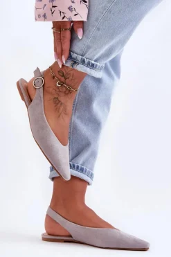 Boto Baleriny Klasyczne*Damskie Zamszowe Baleriny Szare Kenra