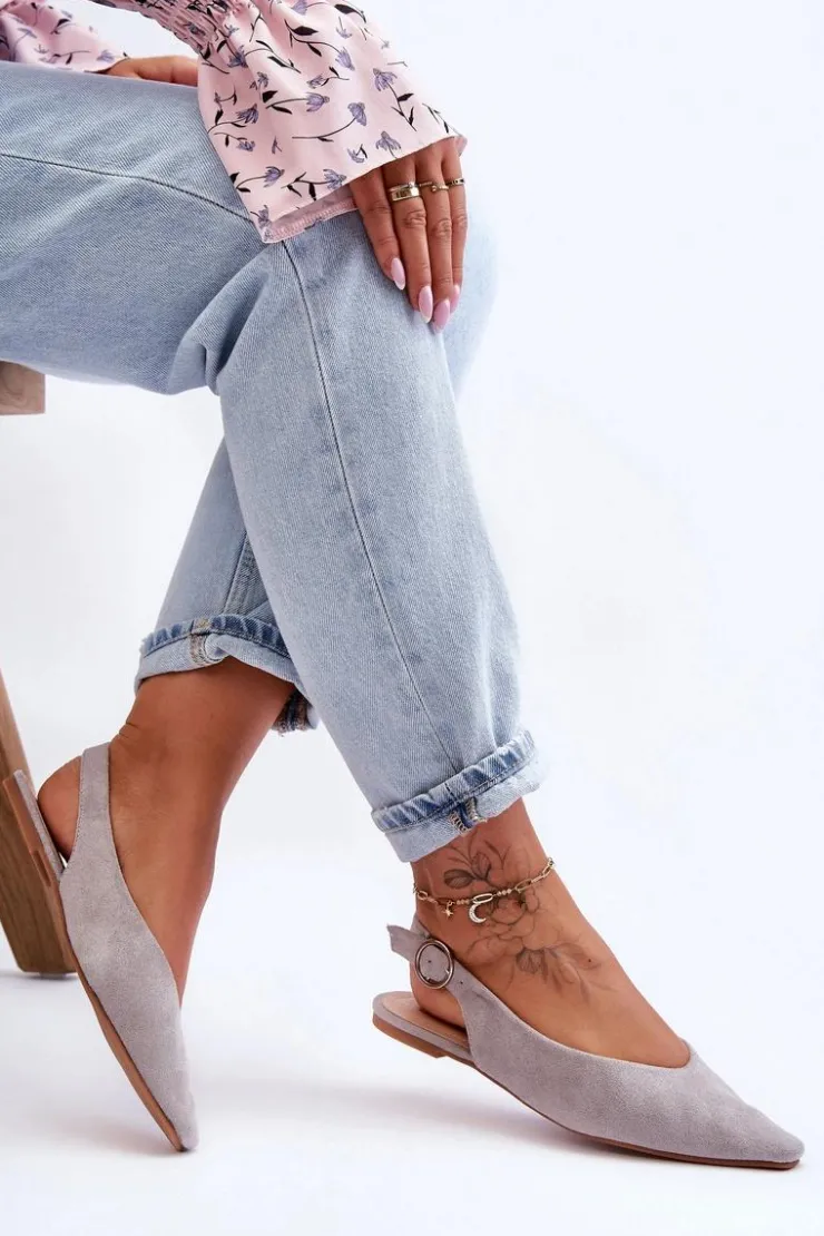 Boto Baleriny Klasyczne*Damskie Zamszowe Baleriny Szare Kenra