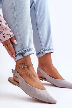 Boto Baleriny Klasyczne*Damskie Zamszowe Baleriny Szare Kenra