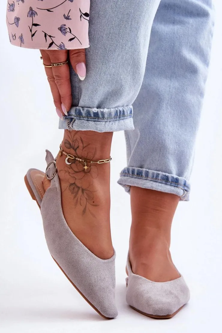 Boto Baleriny Klasyczne*Damskie Zamszowe Baleriny Szare Kenra