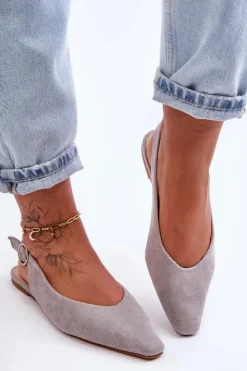 Boto Baleriny Klasyczne*Damskie Zamszowe Baleriny Szare Kenra