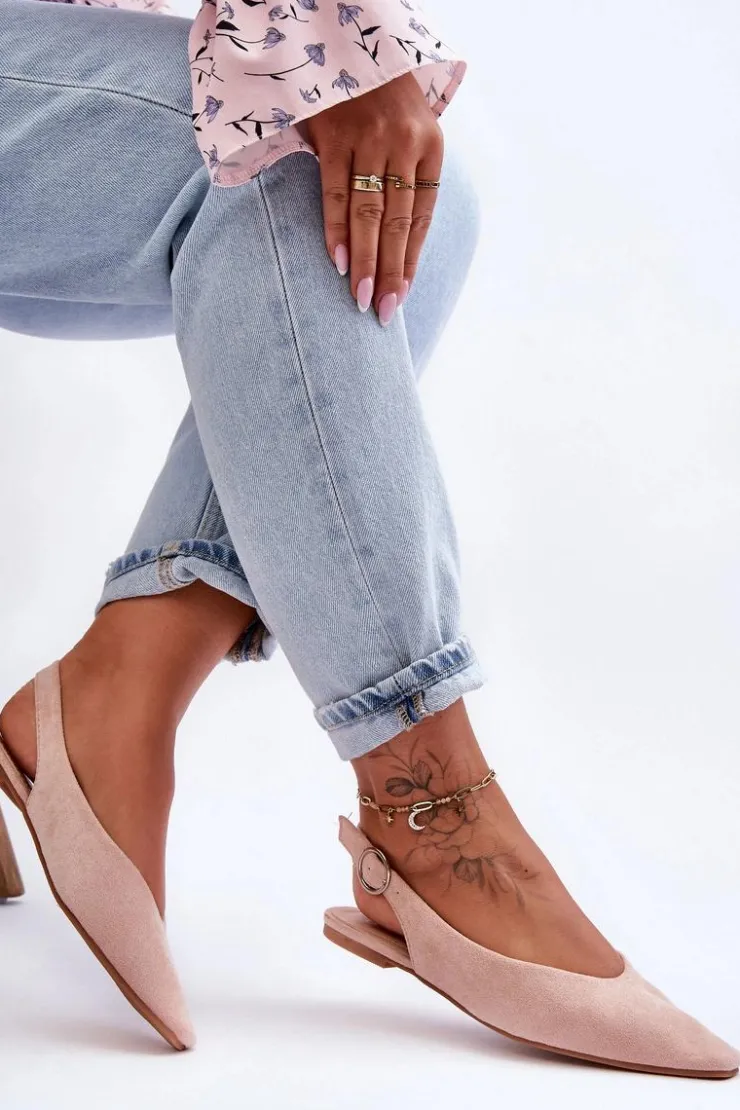 Outlet Boto Damskie Zamszowe Baleriny Różowe Kenra