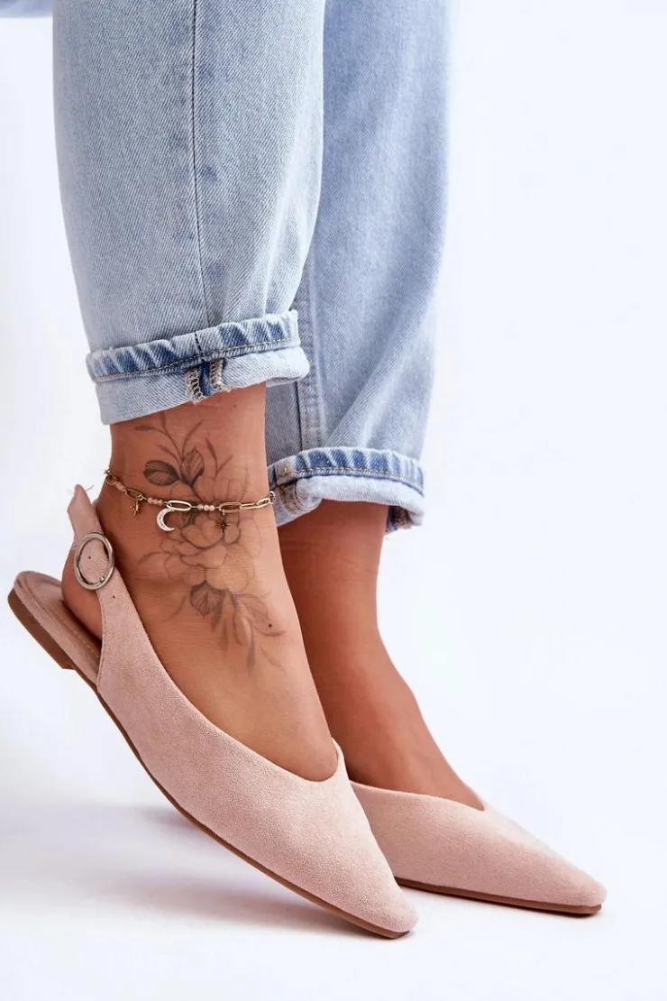 Outlet Boto Damskie Zamszowe Baleriny Różowe Kenra