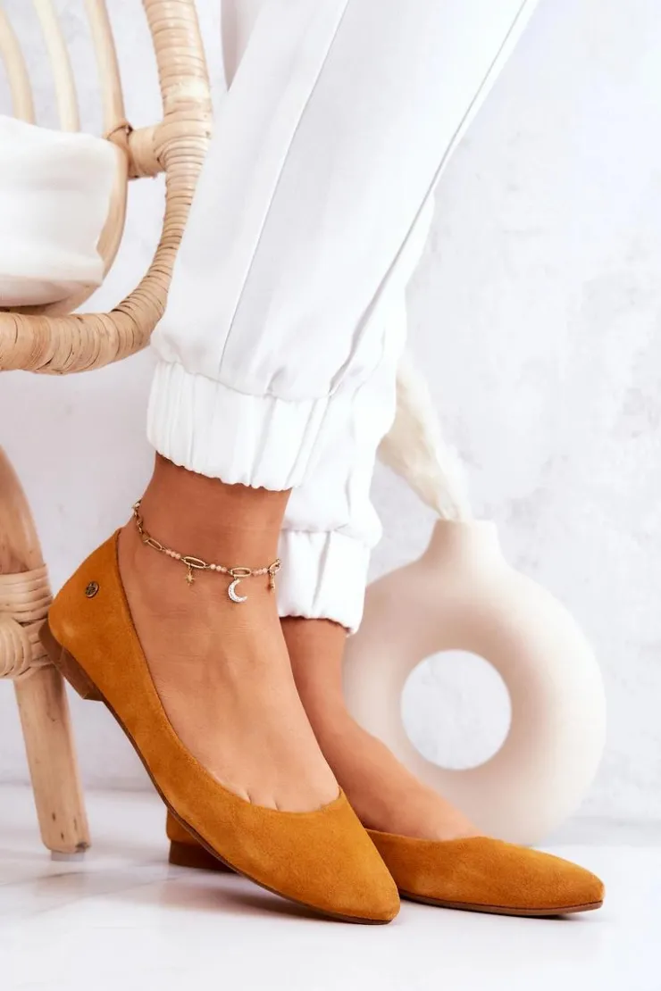 Damskie Maciejka Damskie Zamszowe Baleriny 04100-44 Ciemnożółte