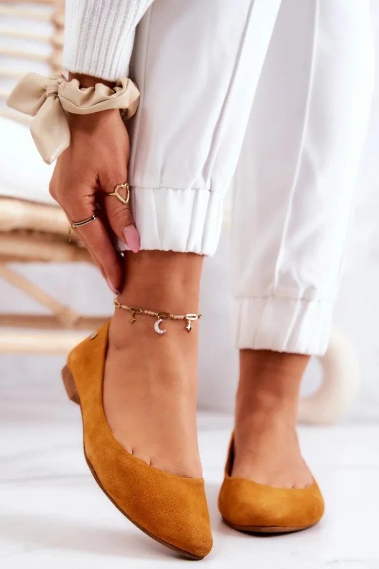 Damskie Maciejka Damskie Zamszowe Baleriny 04100-44 Ciemnożółte