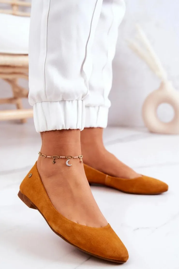 Damskie Maciejka Damskie Zamszowe Baleriny 04100-44 Ciemnożółte