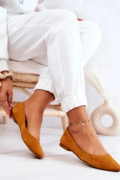 Damskie Maciejka Damskie Zamszowe Baleriny 04100-44 Ciemnożółte