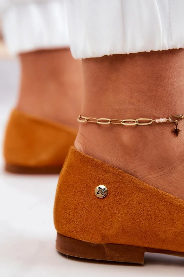 Damskie Maciejka Damskie Zamszowe Baleriny 04100-44 Ciemnożółte