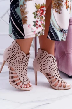 Damskie Boto Damskie Zamszowe Beżowe Sandały na Szpilce Viviane