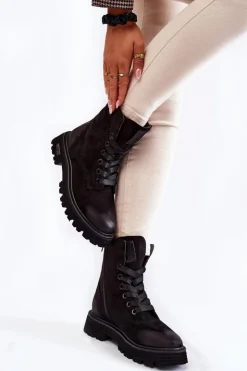 New Big Star Shoes Damskie Zamszowe Botki Big Star KK274503 Czarne