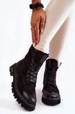 New Big Star Shoes Damskie Zamszowe Botki Big Star KK274503 Czarne