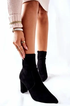 Boto Botki Na Słupku|Czarne Botki*Damskie Zamszowe Botki Czarne Hellameia
