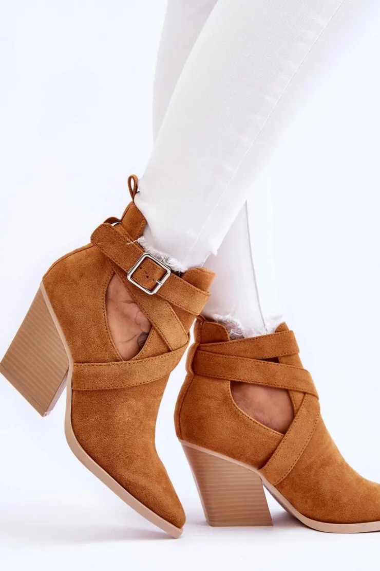 New Boto Damskie Zamszowe Botki Kowbojki Camel Dennise