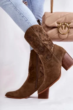 Discount Boto Damskie Zamszowe Botki Kowbojki W Kwiaty Khaki Ariane