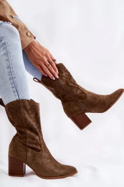 Discount Boto Damskie Zamszowe Botki Kowbojki W Kwiaty Khaki Ariane