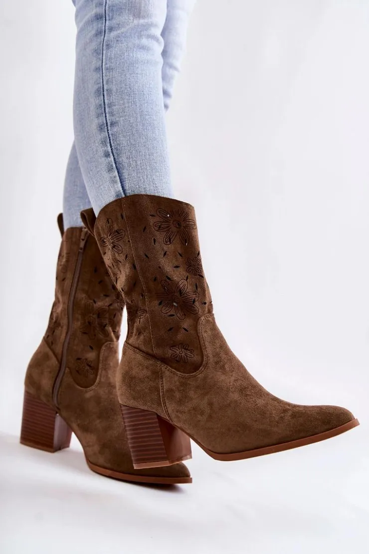 Discount Boto Damskie Zamszowe Botki Kowbojki W Kwiaty Khaki Ariane