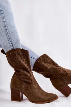 Discount Boto Damskie Zamszowe Botki Kowbojki W Kwiaty Khaki Ariane