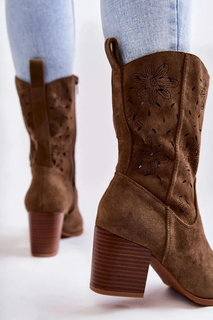 Discount Boto Damskie Zamszowe Botki Kowbojki W Kwiaty Khaki Ariane